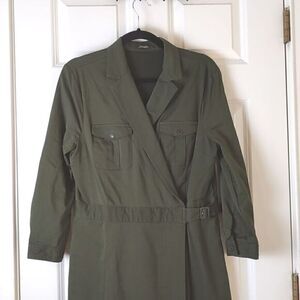 J. McLaughlin Wrap Dress 3/4 Length Sleeves Notched Lapel Green Size L